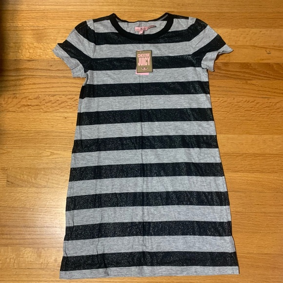 Juicy Couture Pam Gela Spring Summer Open Crewneck Dress Gray Black Striped 14